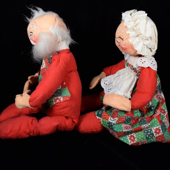 Vtg Annalee Mr & Mrs Santa Claus Calico Christmas Holiday Collectible 1963/1971 - Picture 12 of 16